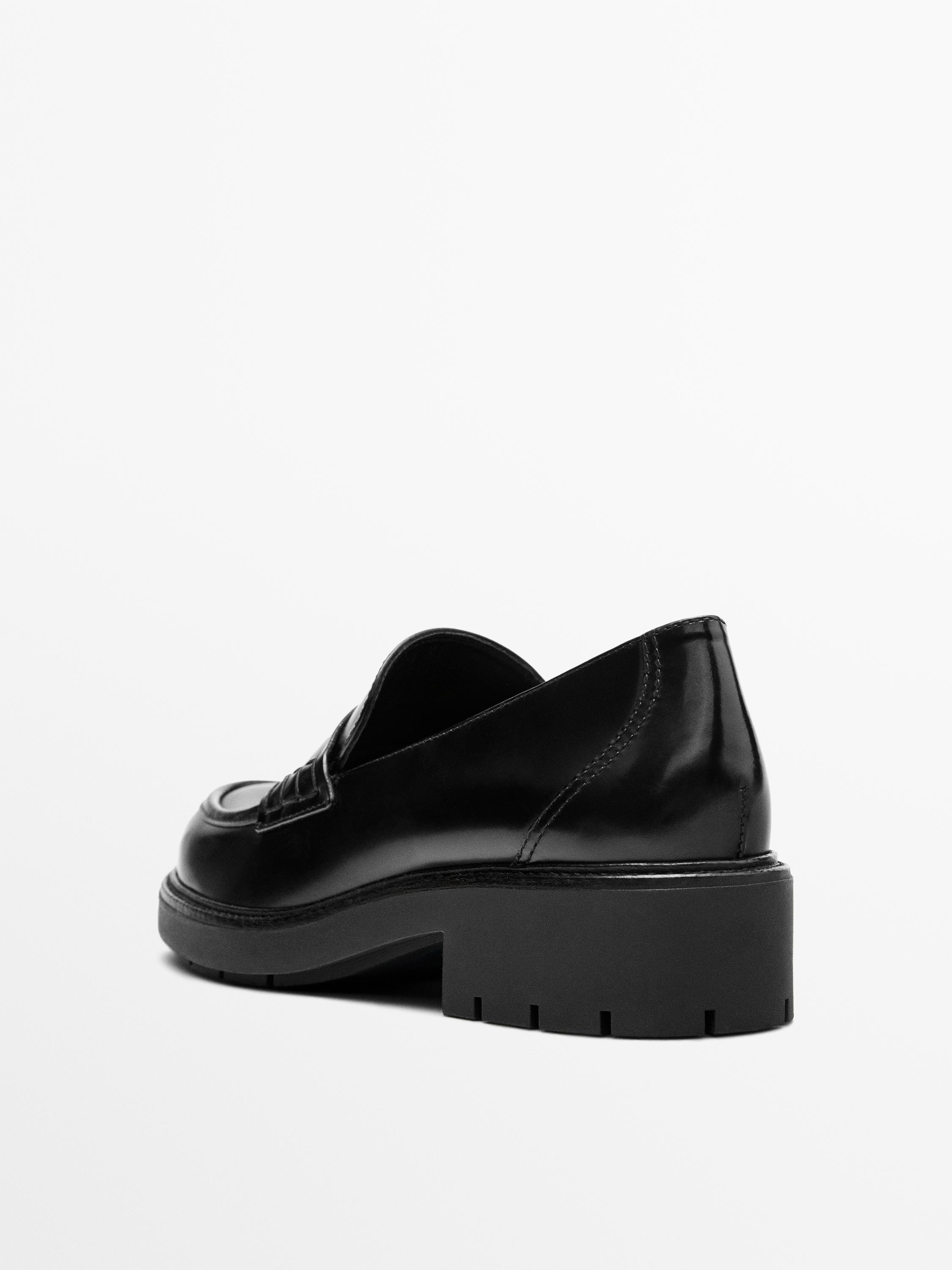 Glossy finish track sole loafers